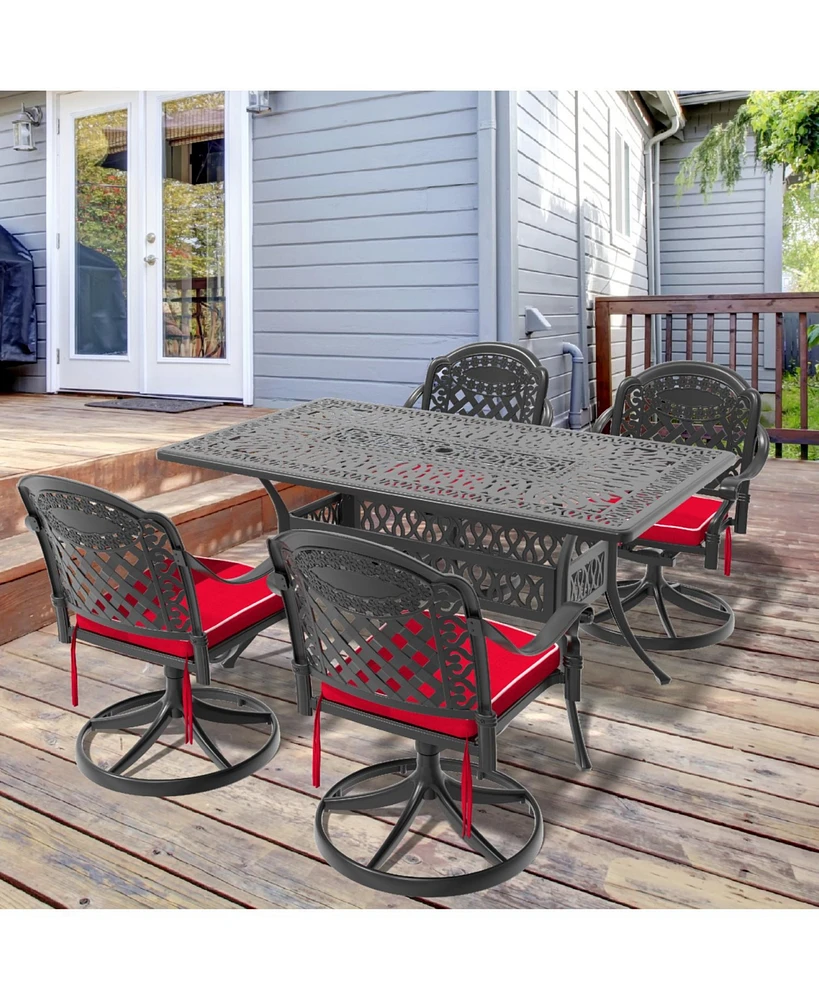 5-Pc Cast Aluminum Dining Set, 4 Swivel Chairs & Rectangular Table, Black Frame
