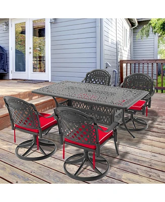 5-Pc Cast Aluminum Dining Set, 4 Swivel Chairs & Rectangular Table, Black Frame