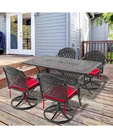 5-Pc Cast Aluminum Dining Set, 4 Swivel Chairs & Rectangular Table, Black Frame