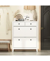 White 4-door shoe cabinet with two adjustable drawers,wooden shoe rack with leg