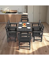 7pc Hdpe Patio Set, 6 Chairs, 51" Table, Outdoor Dining for Garden/Pool (Black)