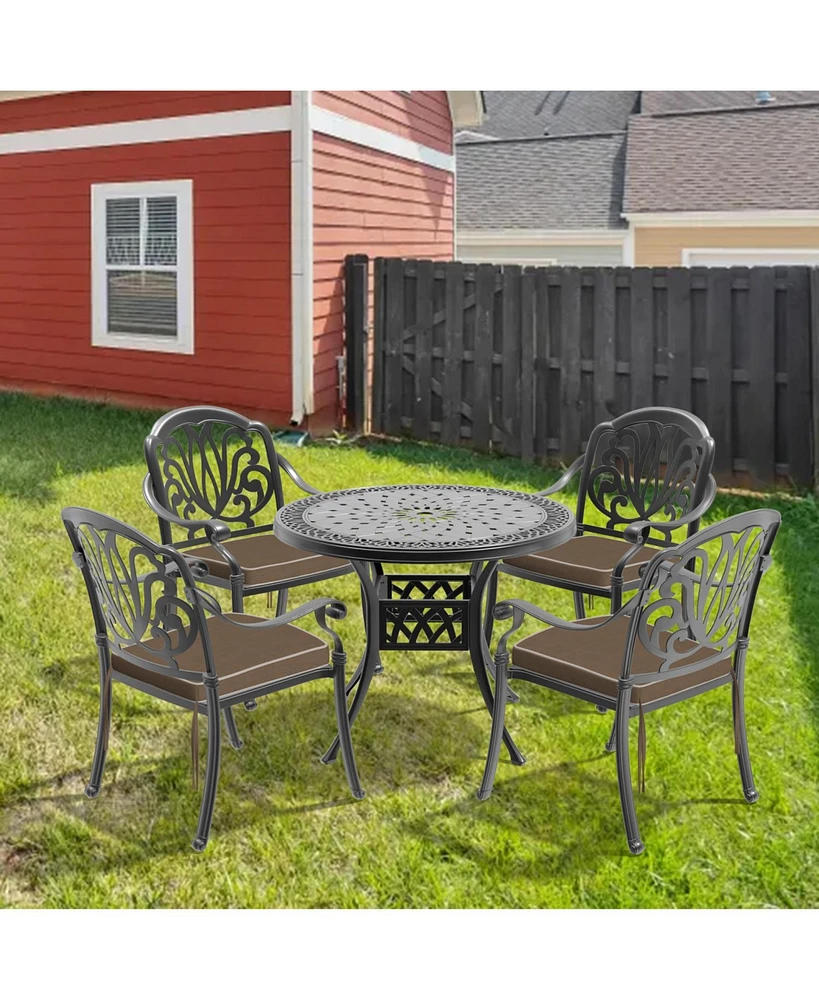 Cushioned 5-pc Cast Aluminum Patio Set (Random Colors