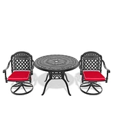 3-pc Cast Aluminum Dining Set, 2 Swivel Chairs, 39" Round Table, Black Frame