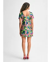 Isaac Mizrahi Women's Sequin Floral Short Sleeve Mini Dress