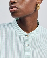Reistor Women's Button-down Shirt with Waist Drawstring Stripes