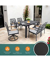 7-pc Aluminum Patio Set, 4 Chairs, 2 Rockers, Table (Umbrella Hole), Burbon