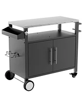Outdoor Grill Cart, Storage, Hooks, Spice Rack - Black