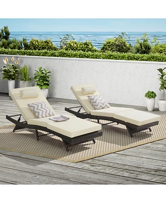 Outdoor Wicker Reclining Lounge Chairs (Set of 2) - Beach, Pool, Garden