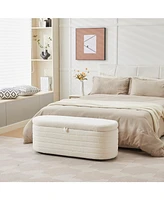 S03 Basics Upholstered Storage Ottoman and Entryway Bench White