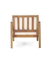 Acacia/Wicker Outdoor Club Chair, Deep Seating, Beige Cushion