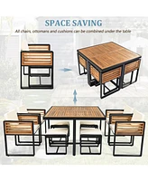 18-pc Acacia Patio Set, 8 Chairs, 8 Ottomans, 2 Tables, Cushions, Beige