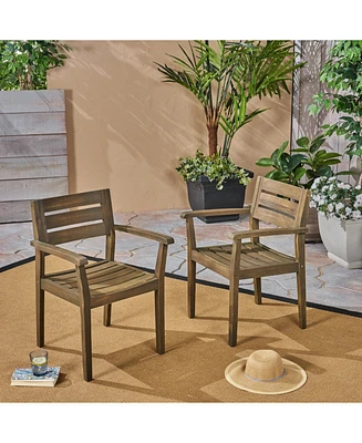 Acacia Wood Dining Chairs (Set of 2) - Grey