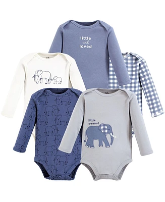 Touched by Nature Baby Boys Cotton Long-Sleeve Bodysuits, Blue Peanut, Preemie
