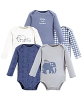 Touched by Nature Baby Boys Cotton Long-Sleeve Bodysuits, Blue Peanut, Preemie