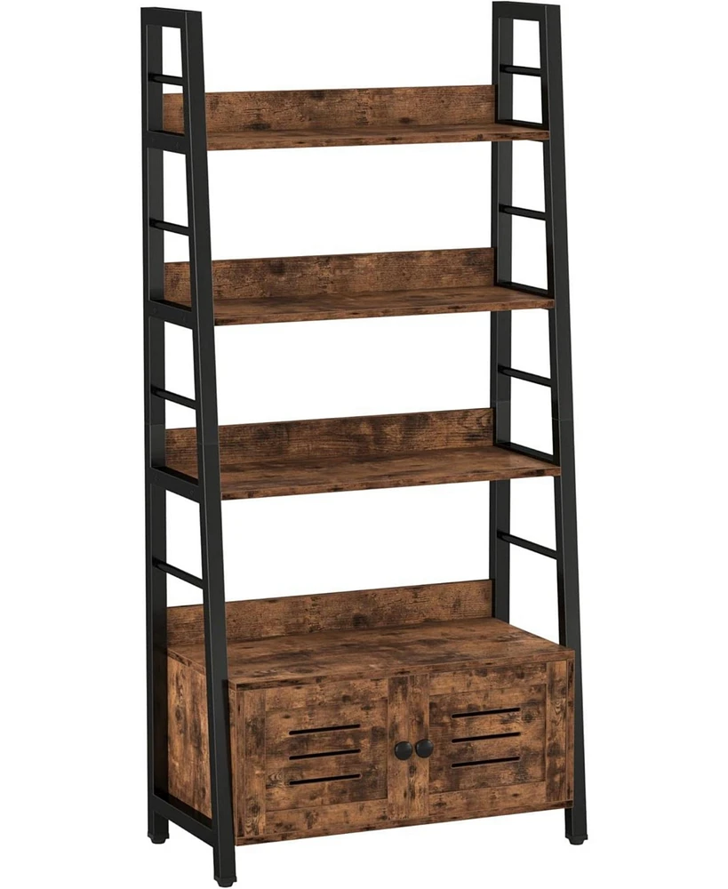 Bookshelf with Louvered Doors, 3-Tier Ladder Shelf