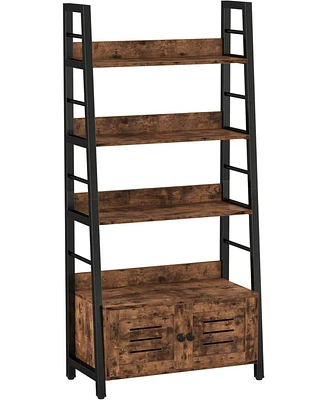 Bookshelf with Louvered Doors, 3-Tier Ladder Shelf