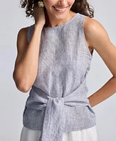 Reistor Women's Front-tie Top Linen Stripes