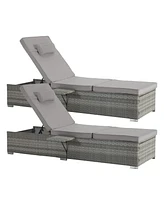 Outdoor Chaise Lounge Set, 2 Rattan Recliners, Table, Cushions, Pool/Beach