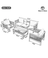 4-Piece Outdoor Sectional Sofa Set, Patio seating with cushions & coffee table, beige