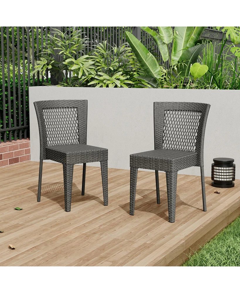 Stackable Wicker Patio Chairs - Grey, Durable & Stylish