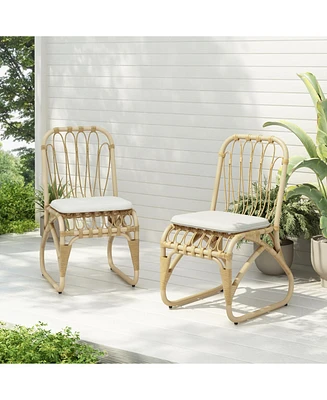 Outdoor wicker dining chairs (set of 2) with washable cushions, Natural
