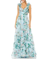 Mac Duggal Women's Chiffon Cut-Out Lace-Up Back Gown