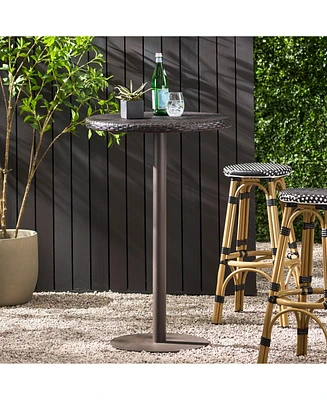 Outdoor 26" Round Pe Rattan Bar Table, Multibrown