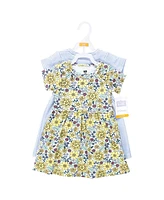 Hudson Baby Girls Cotton Dresses, Outline Floral Yellow