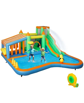 Qaba 8 in 1 Inflatable Bounce House Water Slide with 680W High Power Blower