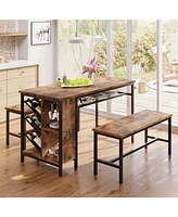 3-Piece Dining Table Set for 4, 47inch Kitchen Table with 2 Benches