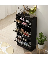 Wooden 3-door shoe cabinet, shutter door drawers