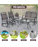 Gymax 4PCS Outdoor Glider Chair & Table Set Patio Conversation Furniture Set