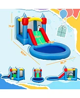 Qaba Inflatable Bounce House, 4 in 1 Bouncy Castle with Blower, Multicolor