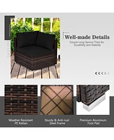 Gymax 7PCS Patio Rattan Furniture Set 42'' Fire Pit Table w/ Cover Cushioned