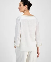 Jm Collection Women's Square-Neck 3/4-Slit-Sleeve Blouse, Exclusively at Macy's