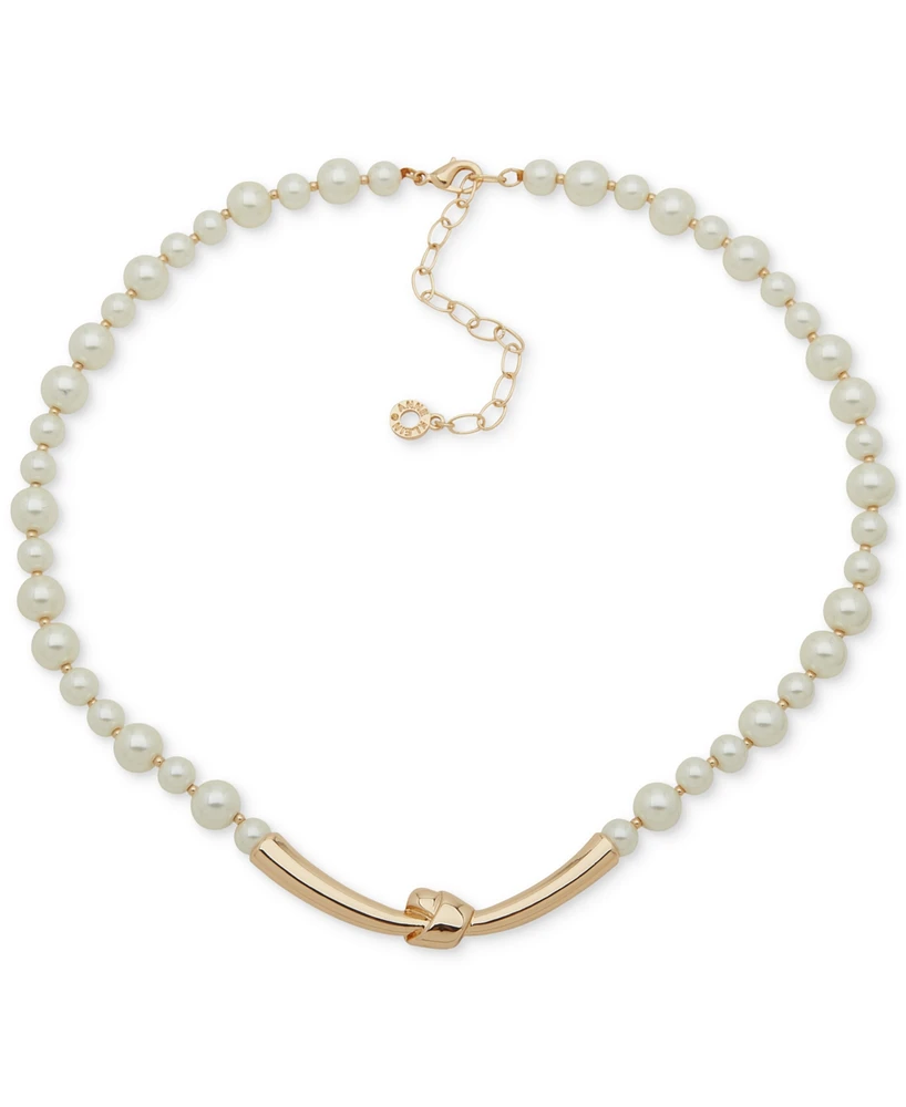 Anne Klein Gold-Tone Imitation Pearl & Polished Knot Statement Necklace, 16" + 3" extender