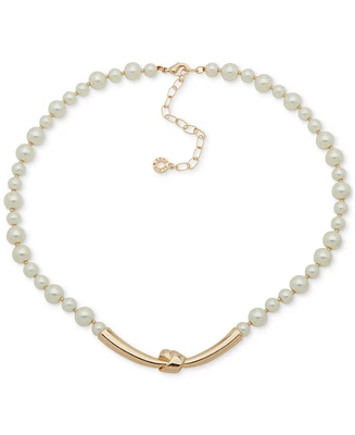 Anne Klein Gold-Tone Imitation Pearl & Polished Knot Statement Necklace, 16" + 3" extender