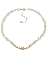 Anne Klein Gold-Tone Imitation Pearl & Polished Knot Statement Necklace, 16" + 3" extender