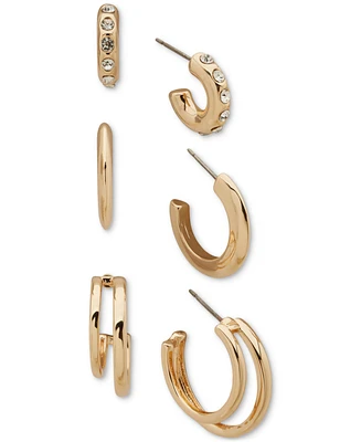 Anne Klein Gold-Tone 3-Pc. Set Crystal & Polished Small Hoop Earrings