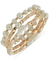Anne Klein Gold-Tone 3-Pc. Set Imitation Pearl Twisted Stretch Bracelets