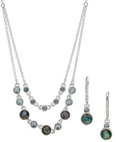 Anne Klein Silver-Tone Stone Layered Statement Necklace & Drop Earrings Set