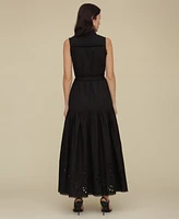 Avec Les Filles Women's Cotton Eyelet Sleeveless Maxi Dress