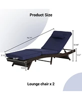 Outdoor Wicker Reclining Lounge Chairs (Set of 2) - Beach, Pool, Garden