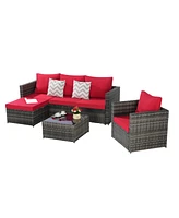 3-Piece Patio Set, Woven L-Shaped Sectional, Sofa, Lounger & Coffee Table