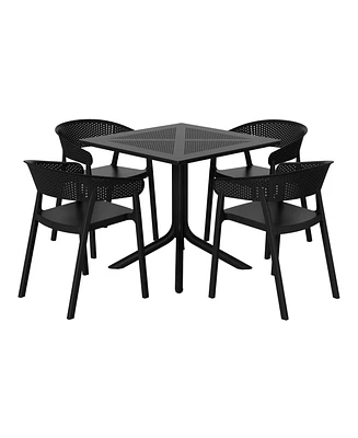 5-Piece Modern Square Patio Dining Table Set with Stackable Chairs