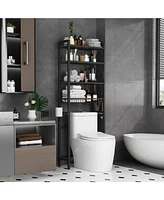 Over the Toilet Storage Freestanding Industrial Metal Wood Shelving Unit
