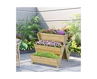 3-Tier Outdoor Fir Wood Elevated Planter Herb Flower Box Raised Garden Bed