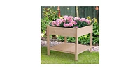 Farmhouse Square Fir Wooden Raised Garden Planter Box for Outdoor Gardening and Planting