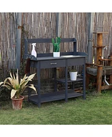 Wood Outdoor Garden Potting Bench Storage Shelf with Removeable Sink