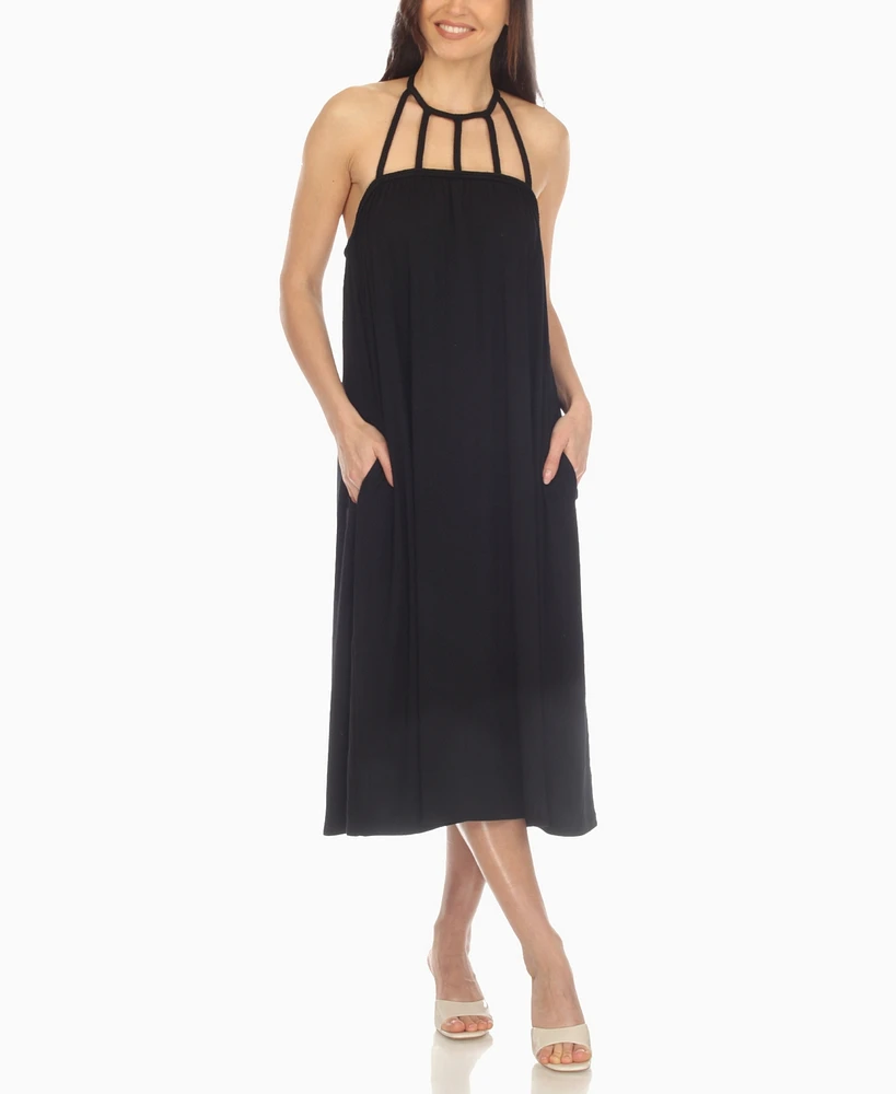 White Mark Women's Braided Strap Midi Dress